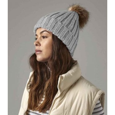 Beechfield Faux Fur Pop Pom Chunky Beanie