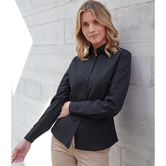 Henbury  Ladies Long Sleeved Cotton Feel Coolplus® Shirt