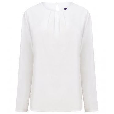 Henbury Ladies Pleat Front Long Sleeve Blouse