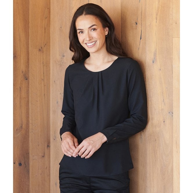 Henbury  Ladies Pleat Front Long Sleeve Blouse