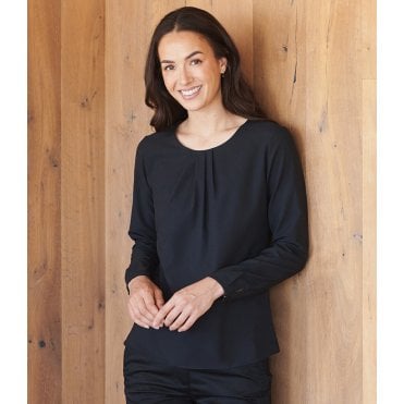 Henbury Ladies Pleat Front Long Sleeve Blouse