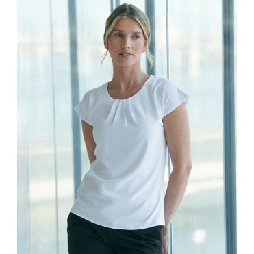 Henbury Ladies Pleat Front Short Sleeve Blouse