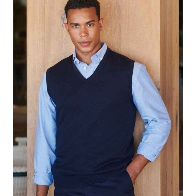 Henbury  Lightweight Sleeveless Cotton Acrylic V Neck Sweater