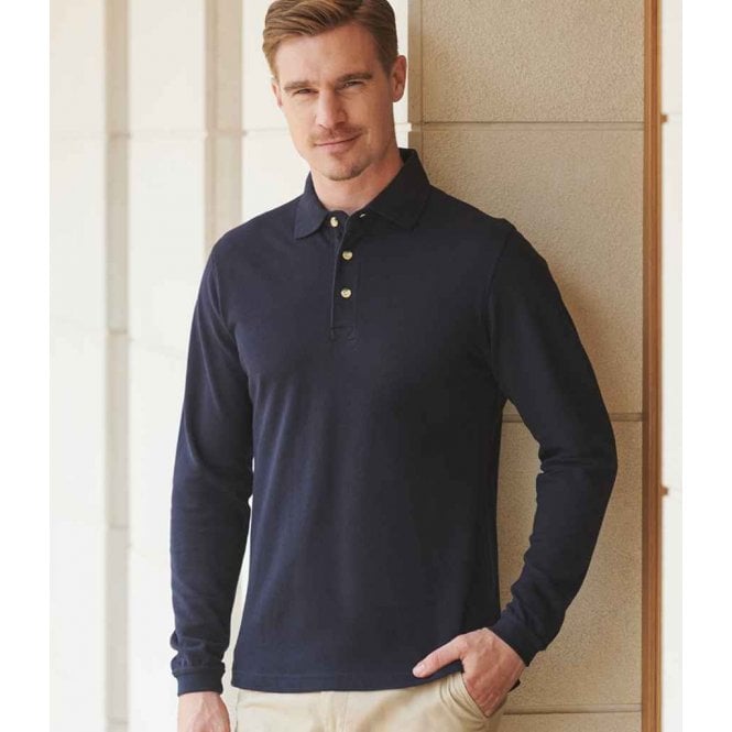 Henbury  Long Sleeve Cotton Piqué Polo Shirt