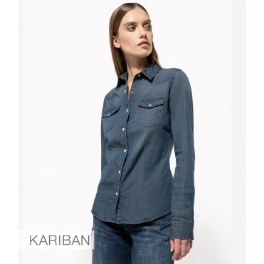 Kariban Ladies Long Sleeve Denim Shirt