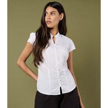 Kustom Kit Ladies Cap Sleeve V Neck Tailored Continental Blouse
