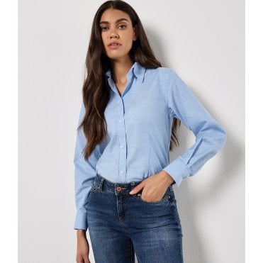 Kustom Kit Ladies Long Sleeve Tailored Workwear Oxford Shirt