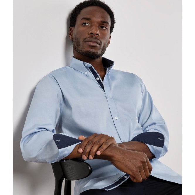 Kustom Kit  Premium Long Sleeve Contrast Tailored Oxford Shirt