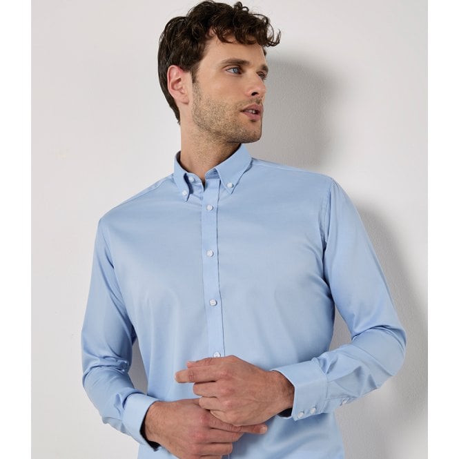 Kustom Kit  Slim Fit Stretch Long Sleeve Oxford Shirt