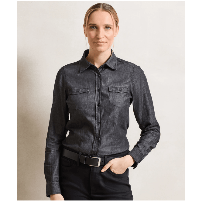 Premier  Ladies Jeans Stitch Denim Shirt