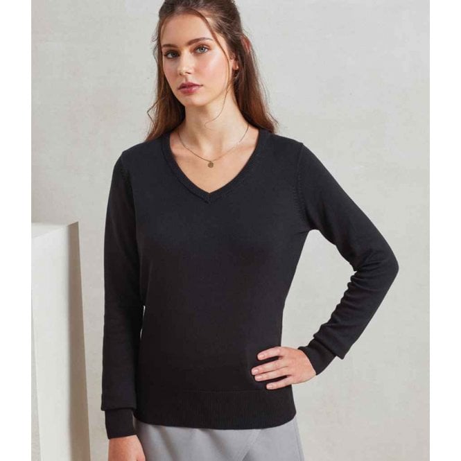 Premier  Ladies Knitted Cotton Acrylic V Neck Sweater