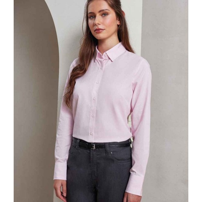 Premier  Ladies Long Sleeve Striped Oxford Shirt