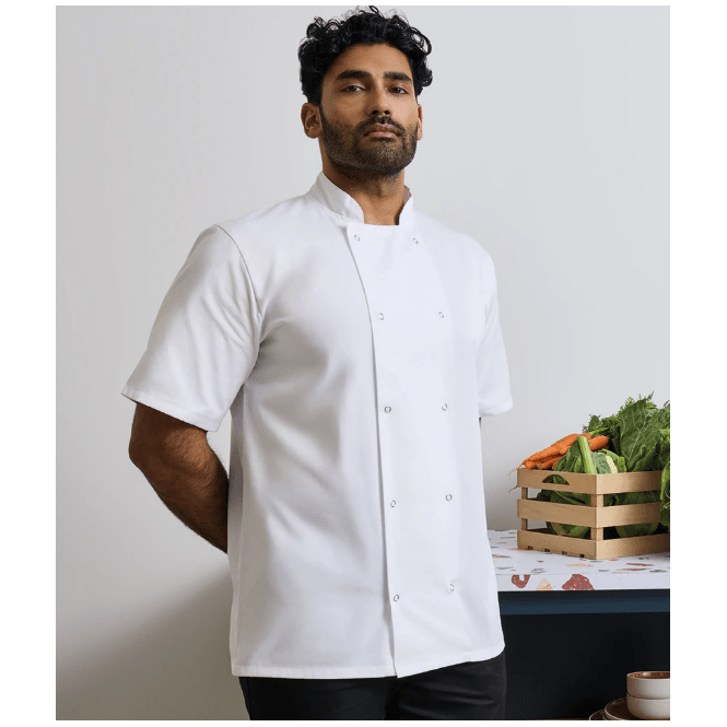 Premier  Unisex Short Sleeve Stud Front Chef's Jacket