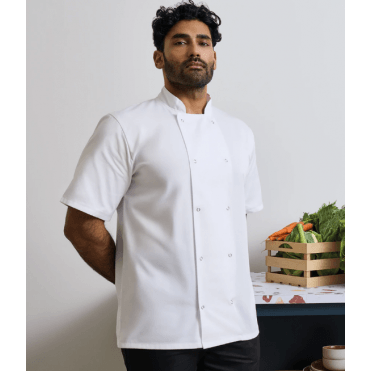 Premier Unisex Short Sleeve Stud Front Chef's Jacket