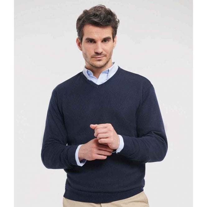Russell Collection  Cotton Acrylic V Neck Sweater