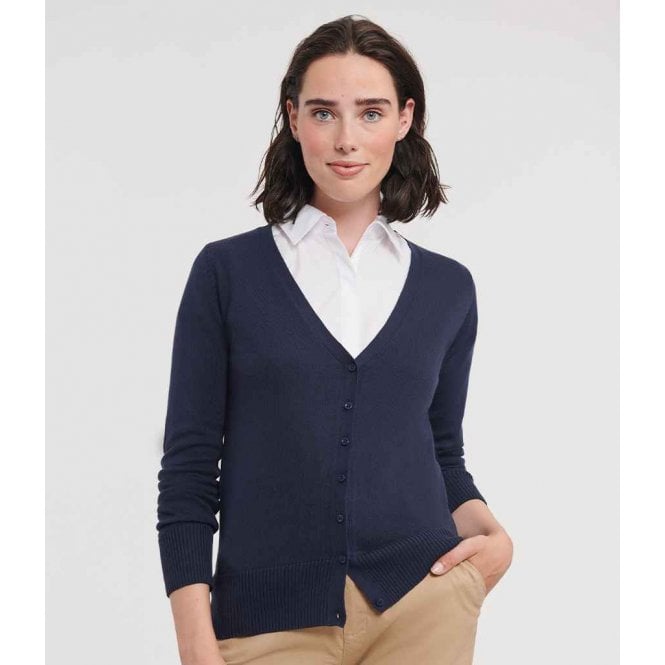 Russell Collection  Ladies Cotton Acrylic V Neck Cardigan