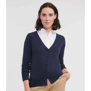 Russell Collection Ladies Cotton Acrylic V Neck Cardigan