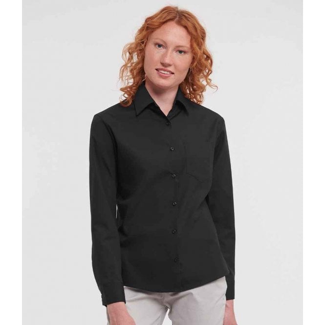 Russell Collection  Ladies Long Sleeve Easy Care Cotton Poplin Shirt