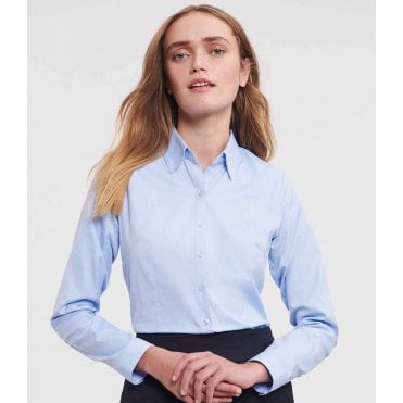 Russell Collection Ladies Long Sleeve Herringbone Shirt