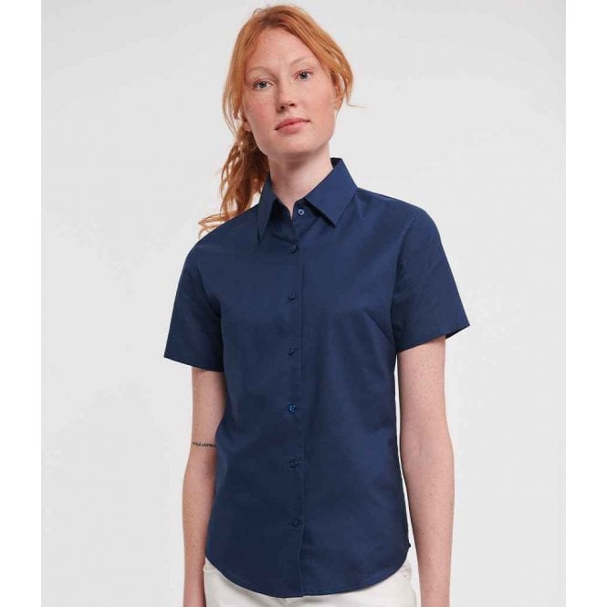 Russell Collection  Ladies Short Sleeve Easy Care Oxford Shirt