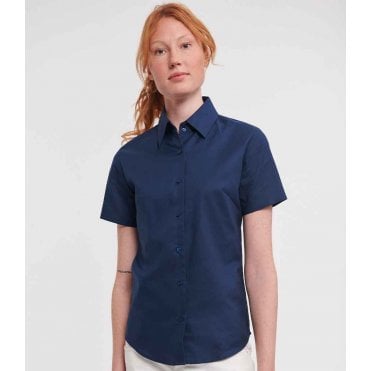 Russell Collection Ladies Short Sleeve Easy Care Oxford Shirt