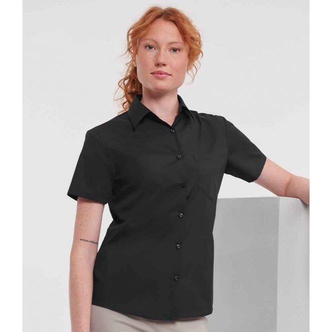 Russell Collection  Ladies Short Sleeve Easy Care Poplin Shirt 