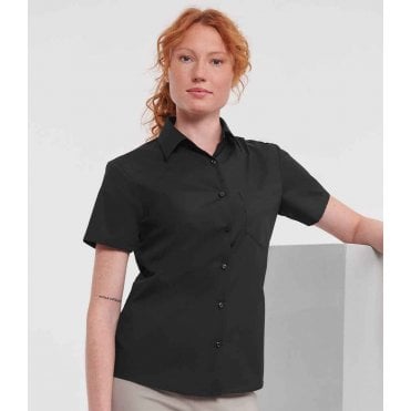 Russell Collection Ladies Short Sleeve Easy Care Poplin Shirt 