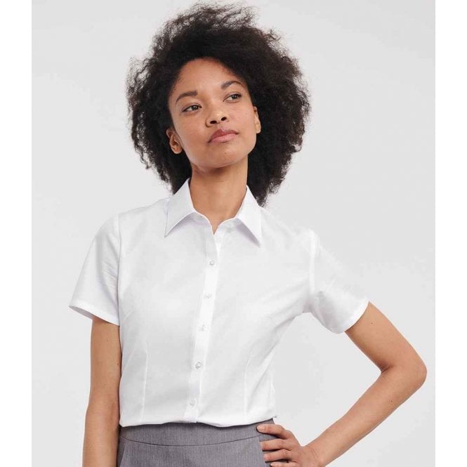Russell Collection  Ladies Short Sleeve Herringbone Shirt