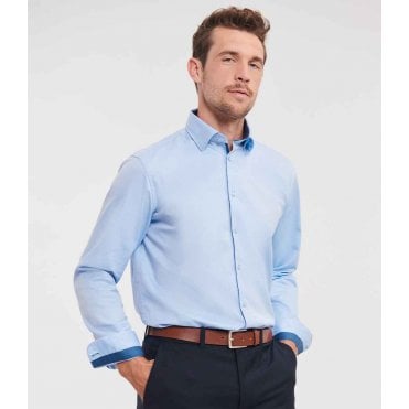 Russell Collection Long Sleeve Contrast Herringbone Shirt