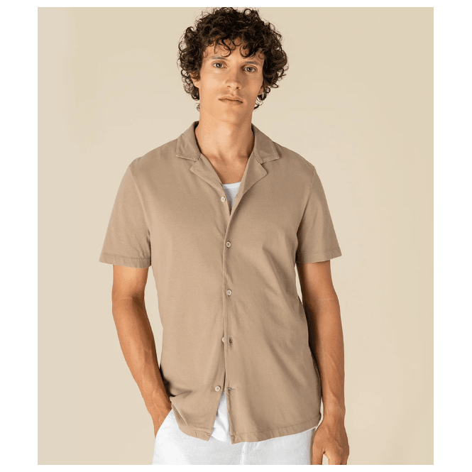 Spasso  Jersey Short Sleeve Bowling Collar Shirt