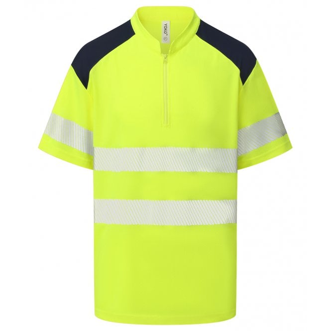 YOKO Hi-vis Yoko Mandarin Collar Zip Piqué Polo Shirt